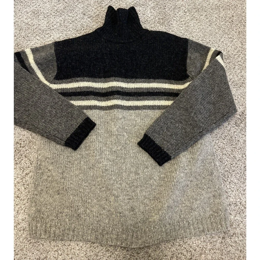 BANANA REPUBLIC Men’s Wool Turtleneck Sweater Vintage Striped Brown-Grey Large